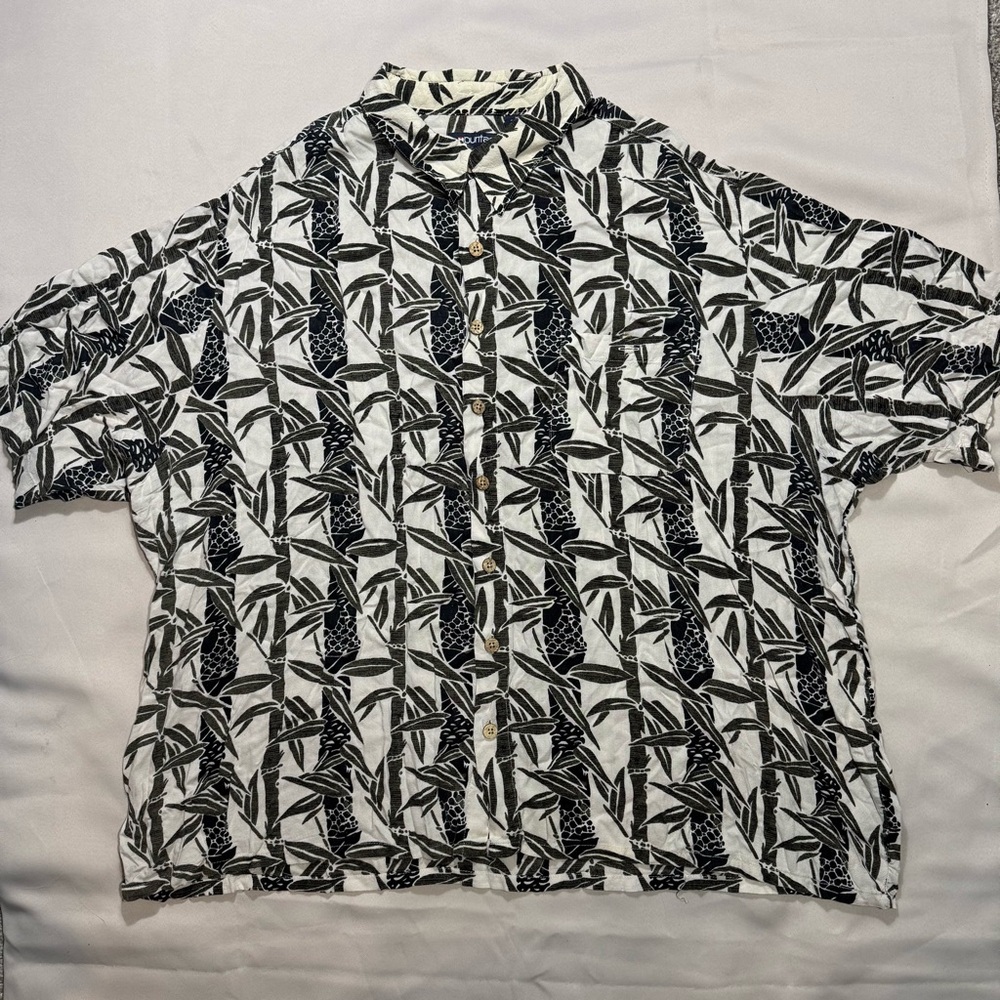 Vintage Puritan Hawaiian Button Down Shirt Black White Men’s sz: 3XL